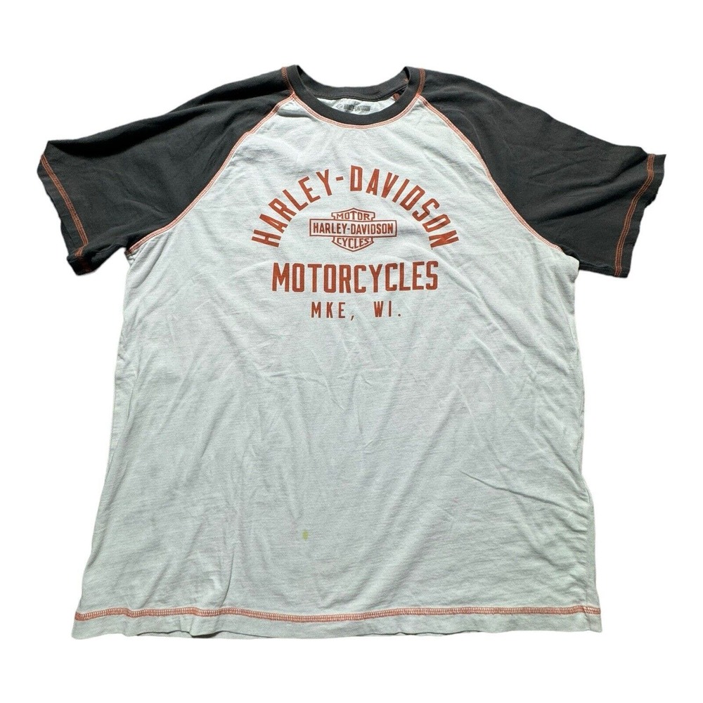 Harley Davidson Motorcycles Men's Raglan T-Shirt XL Iron Bond White MKE, WI